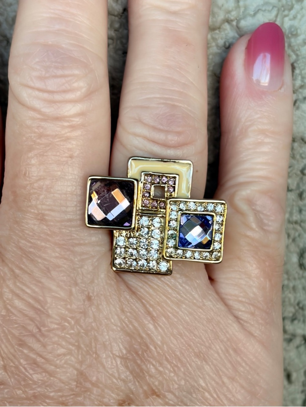 Dazzling Camille Lucie Multicolor Gold Deco Ring